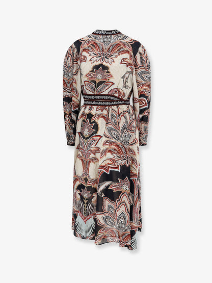 Farm Rio Viscose Tapestry Dream Long-Sleeve Midi dress - Cream