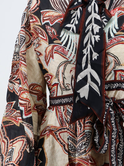 Farm Rio Viscose Tapestry Dream Long-Sleeve Midi dress - Cream