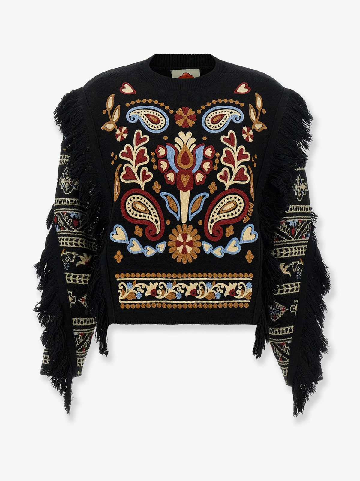 Farm Rio Love Paisley Cornelli sweater with fringe - Black