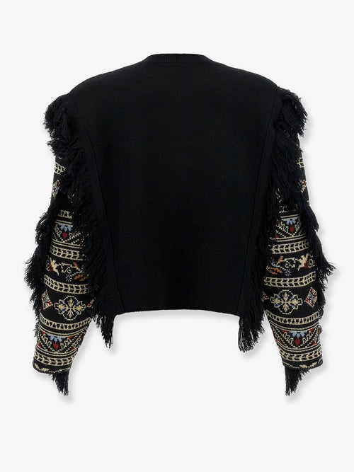 Farm Rio Love Paisley Cornelli sweater with fringe - Black