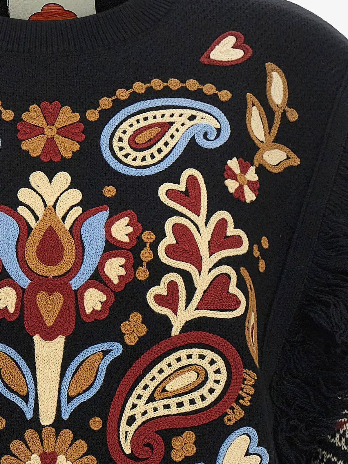 Farm Rio Love Paisley Cornelli sweater with fringe - Black
