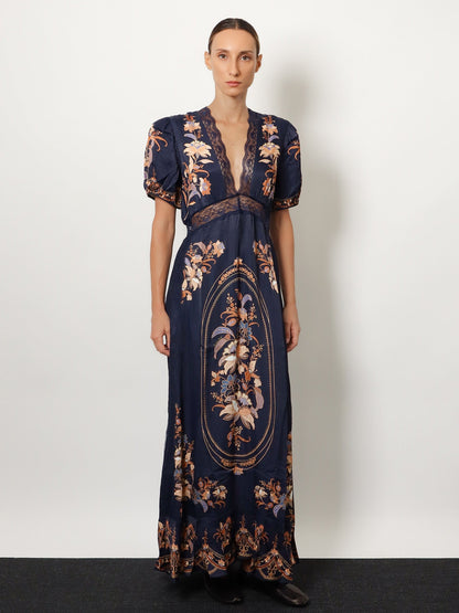 Farm Rio Lara viscose long dress - Navyblue
