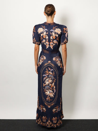 Farm Rio Lara viscose long dress - Navyblue