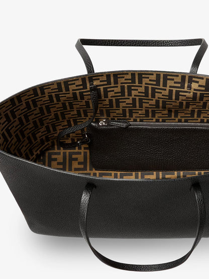 Fendi Medium Leather Roll Shopping Bag - Neromoro