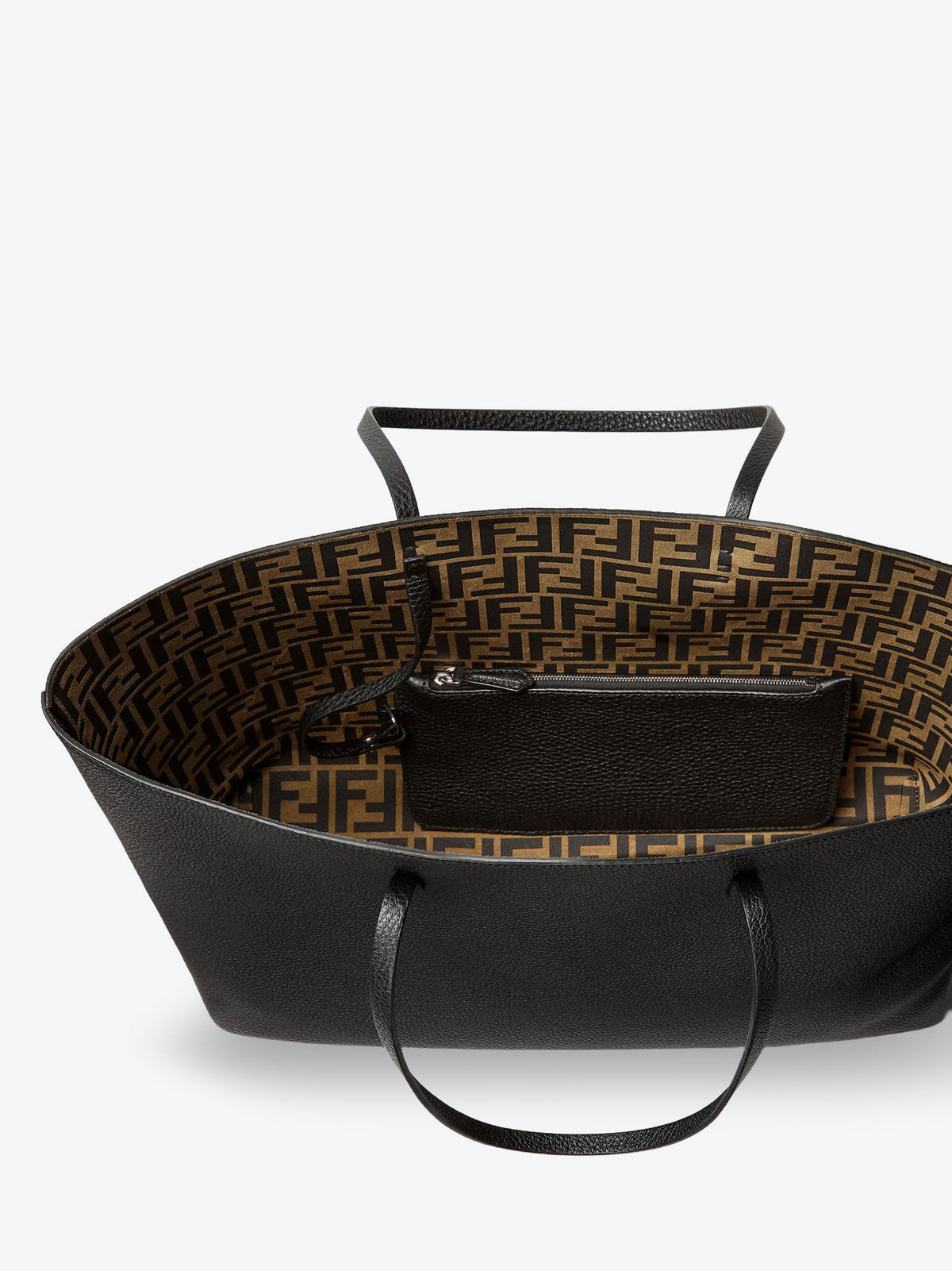 Fendi Roll Large Roman Leather Shopper - Black / Brown