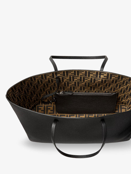 Fendi Roll Large Roman Leather Shopper - Black / Brown