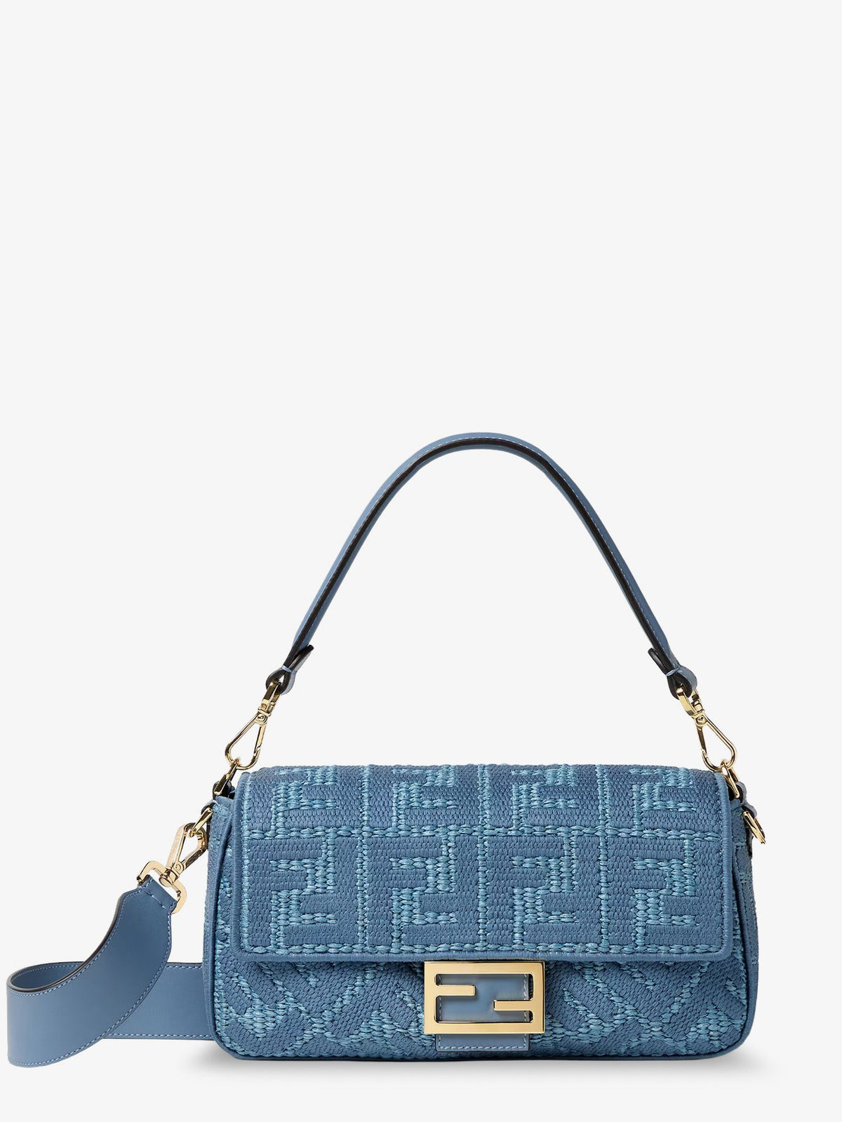 Fendi Baguette® handbag in raffia with all-over FF embroidery - Bluceruleoos