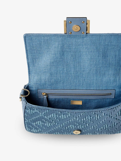 Fendi Baguette® handbag in raffia with all-over FF embroidery - Bluceruleoos
