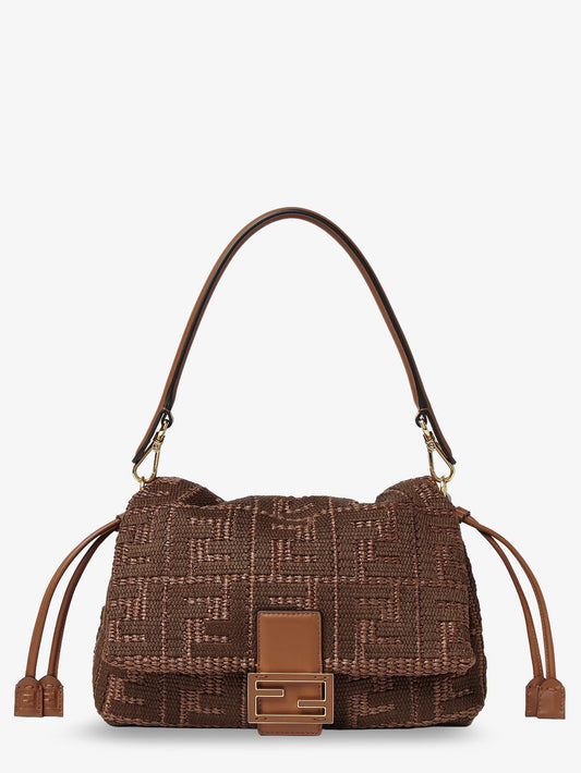 Fendi Mamma Baguette Medium Raffia Handbag with FF Embroidery - Sellier+Os