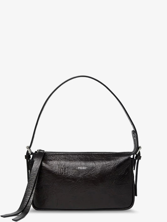 Fendi Zip Top Small Vintage Effect Leather Shoulder Bag