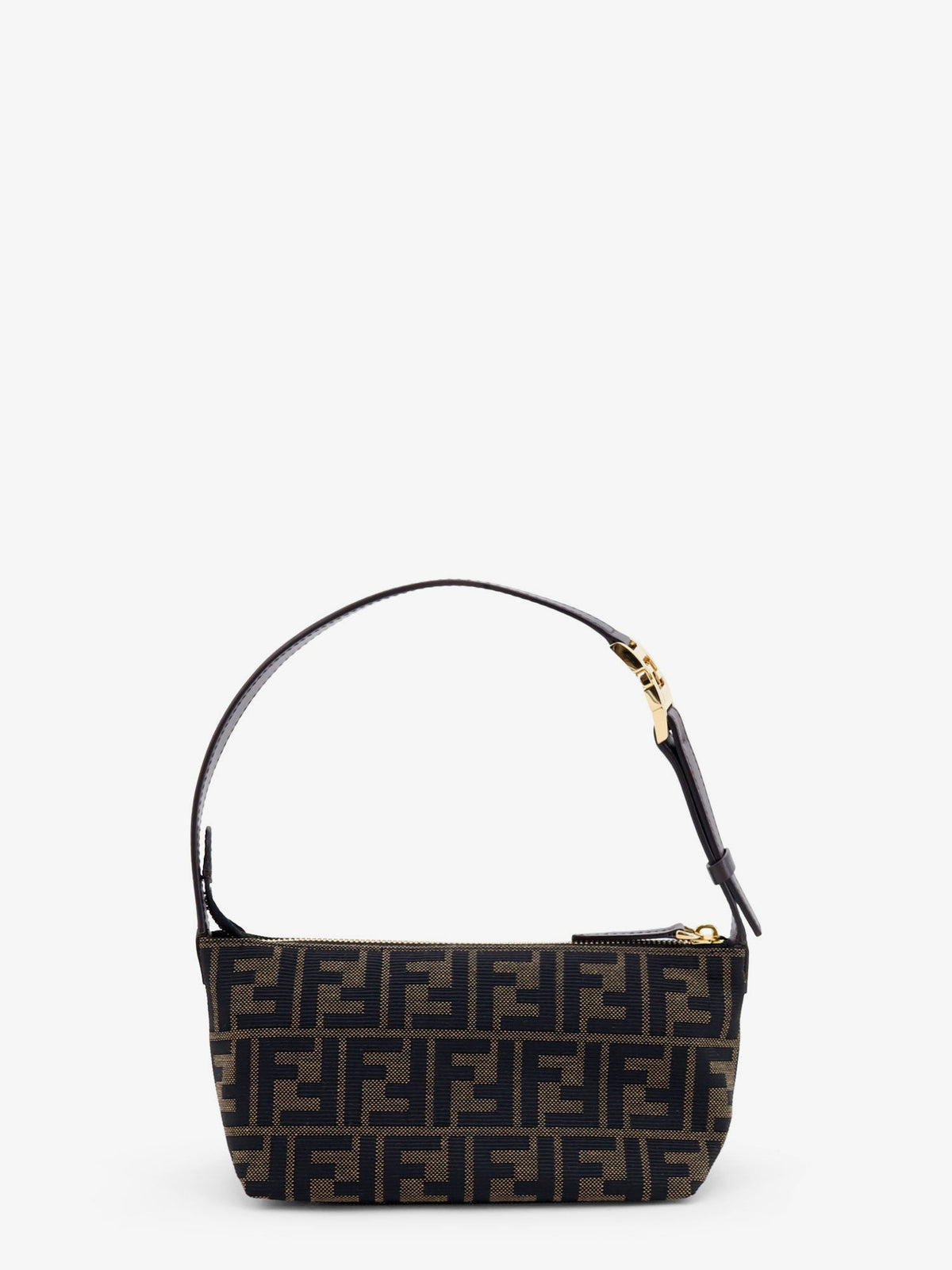 Fendi Vanity Pouch FF Jacquard Fabric Small Handbag - Ebano