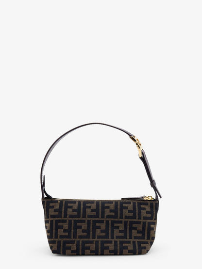 Fendi Vanity Pouch FF Jacquard Fabric Small Handbag - Ebano