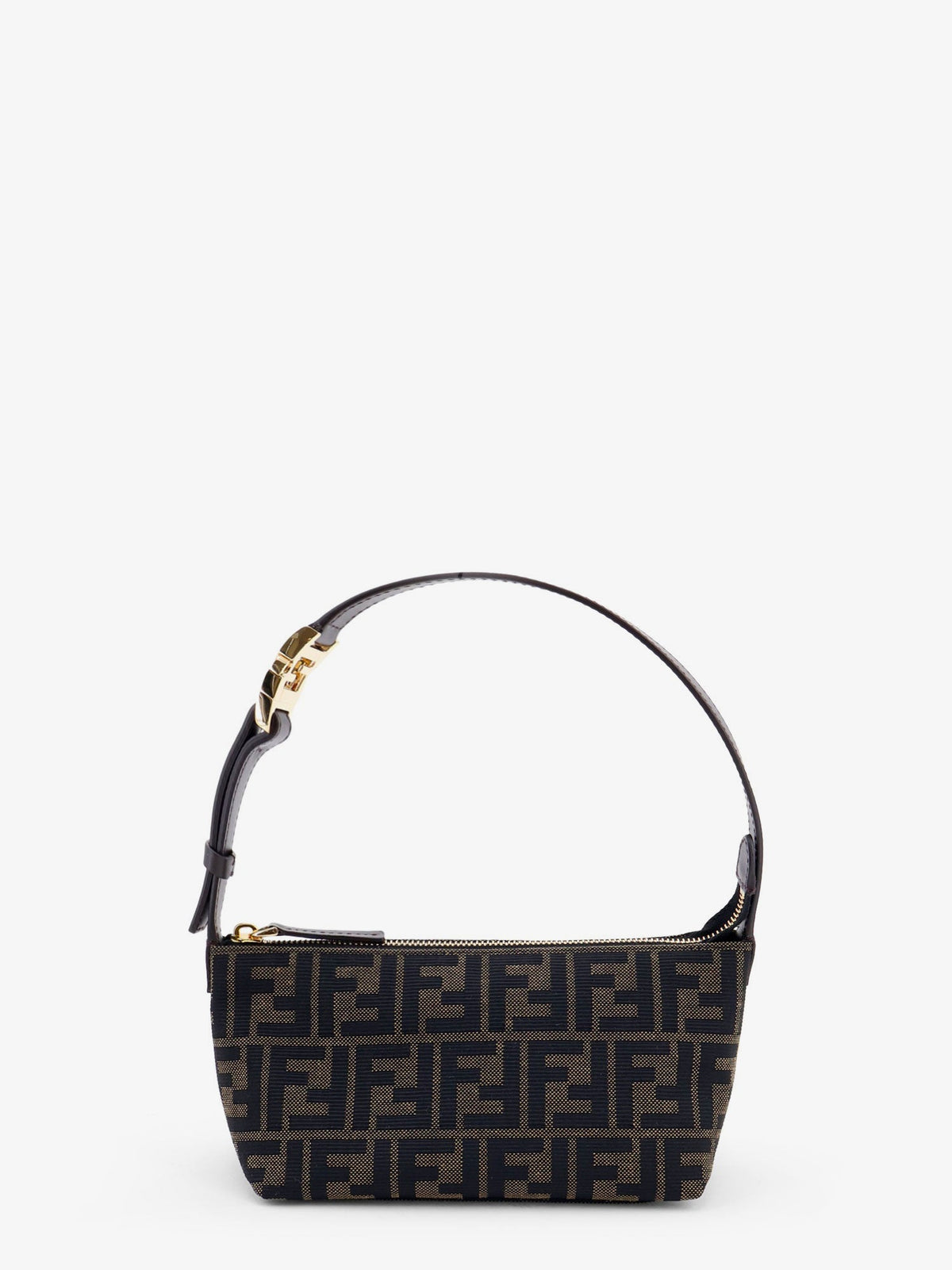 Fendi Vanity Pouch FF Jacquard Fabric Small Handbag - Ebano