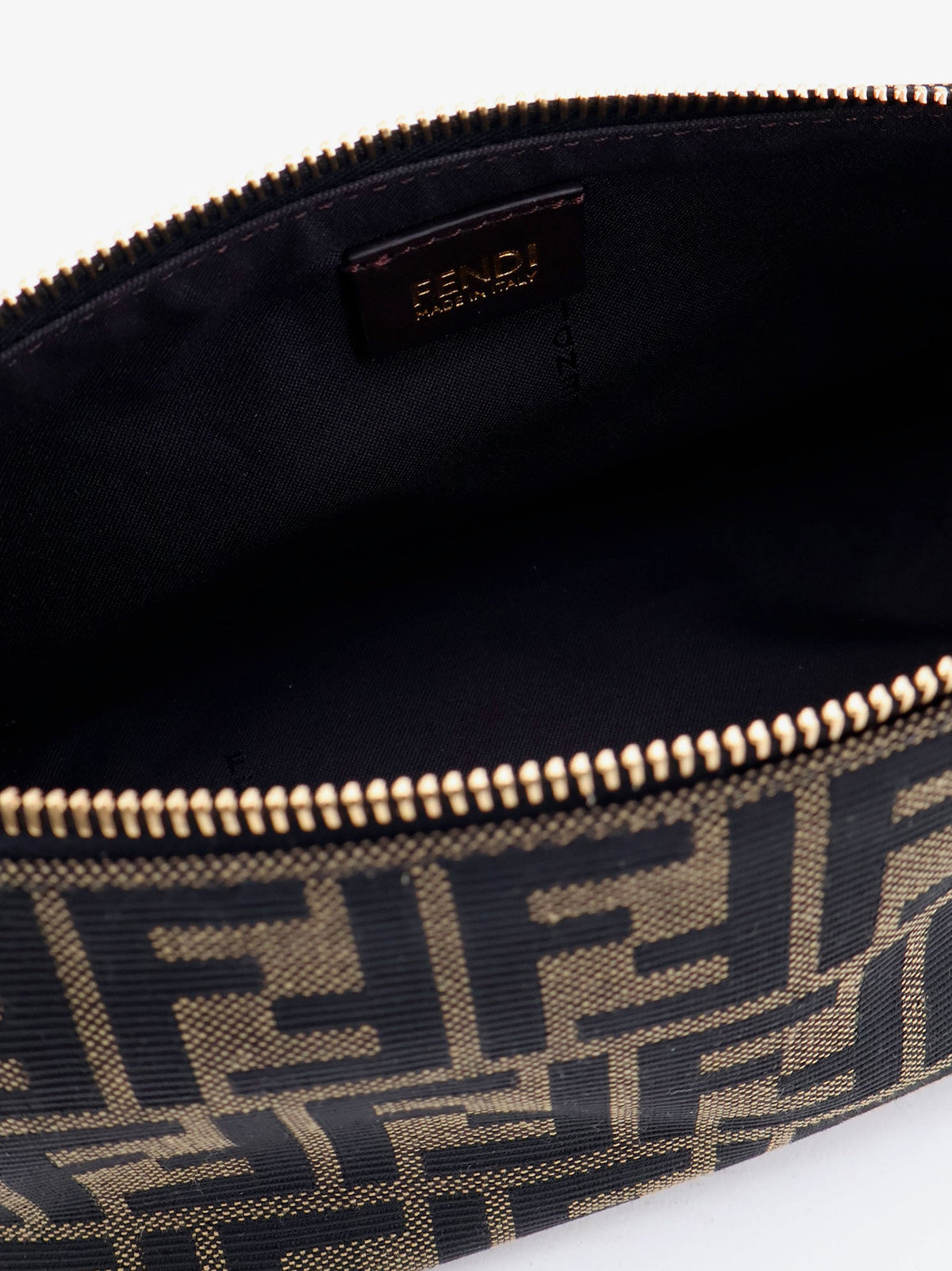 Fendi Vanity Pouch FF Jacquard Fabric Small Handbag - Ebano