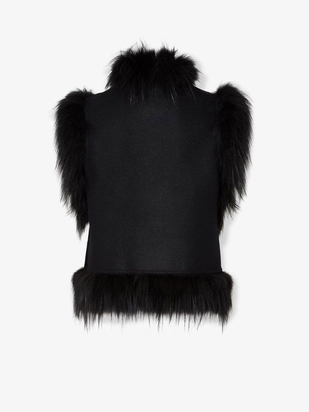Fendi Wool vest with floral embroidery and fox fur trim - Nero