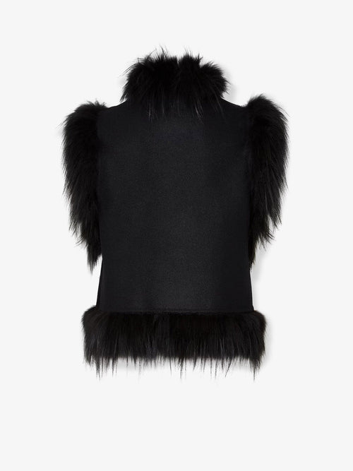 Fendi Wool vest with floral embroidery and fox fur trim - Nero