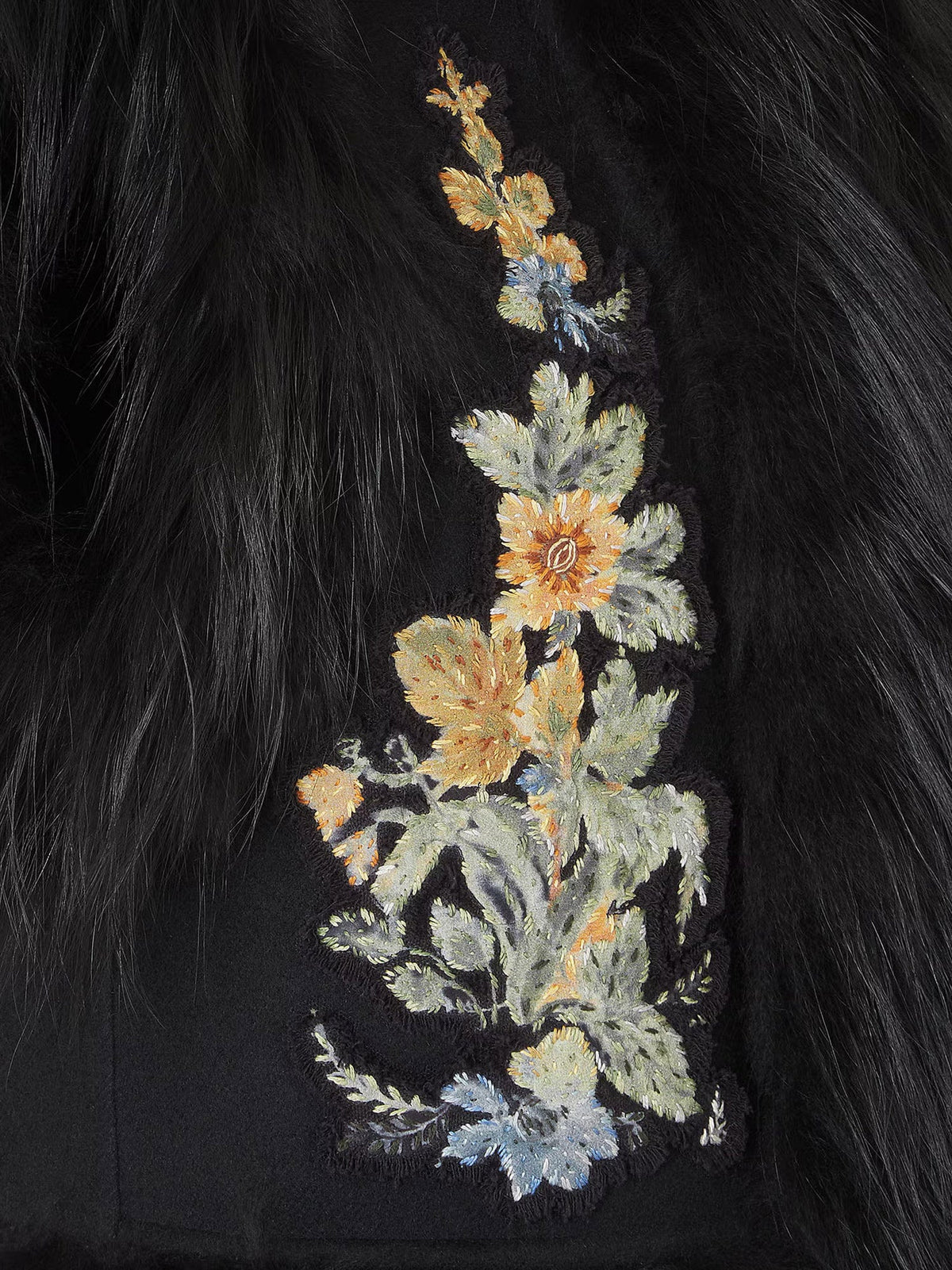 Fendi Wool vest with floral embroidery and fox fur trim - Nero