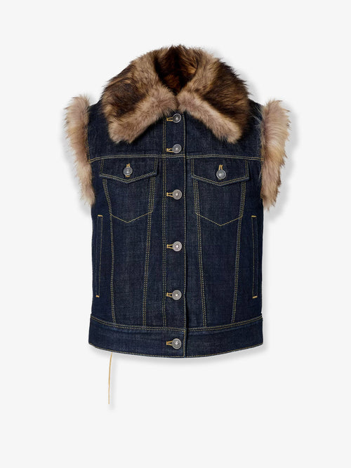 Fendi Denim and shearling vest - Navy