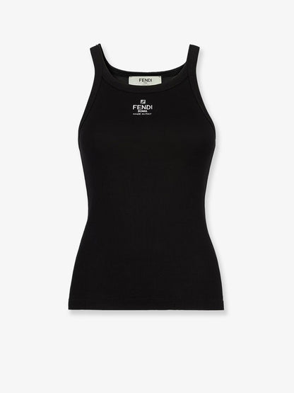 Fendi Ribbed cotton tank top - Black