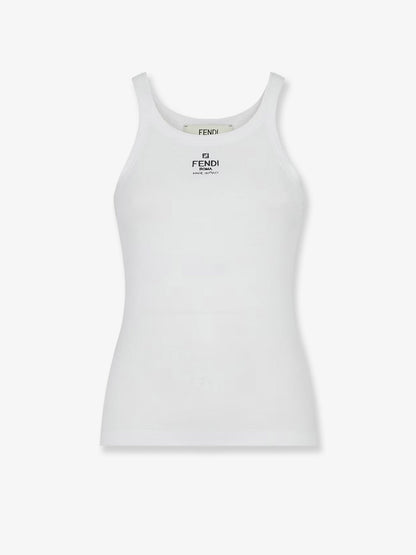 Fendi Ribbed cotton tank top - White