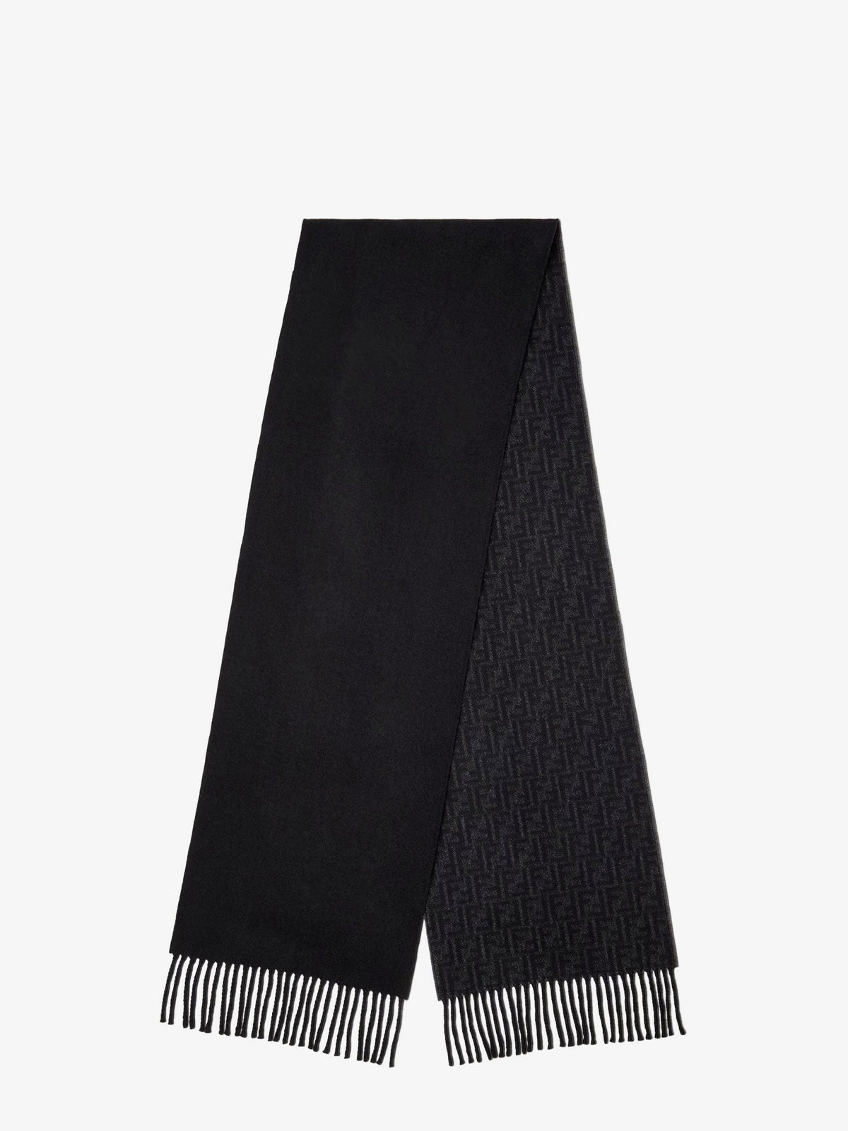 Fendi Black FF Zucca Double-faced wool and cashmere scarf - Fumo