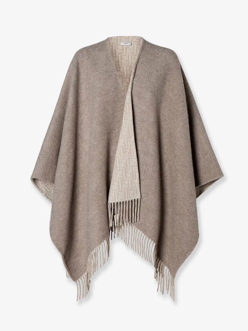 Fendi Wool and cashmere cape with FF zucca print - Tortora
