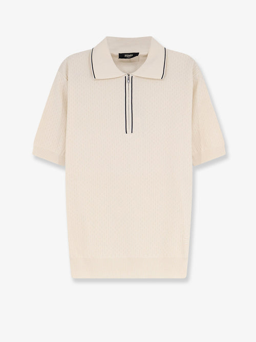 Fendi Cotton and silk polo shirt with FF embroidery - Naturale Navy