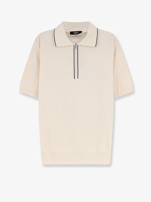 Fendi Cotton And Silk Polo Shirt With Ff Embroidery