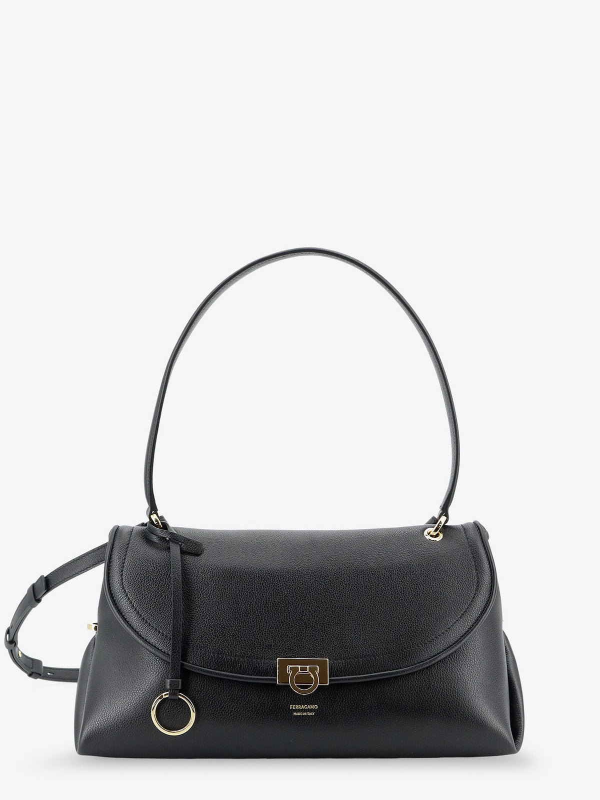 Ferragamo Leather shoulder bag with Gancini detail - Nero Testa Di Moro