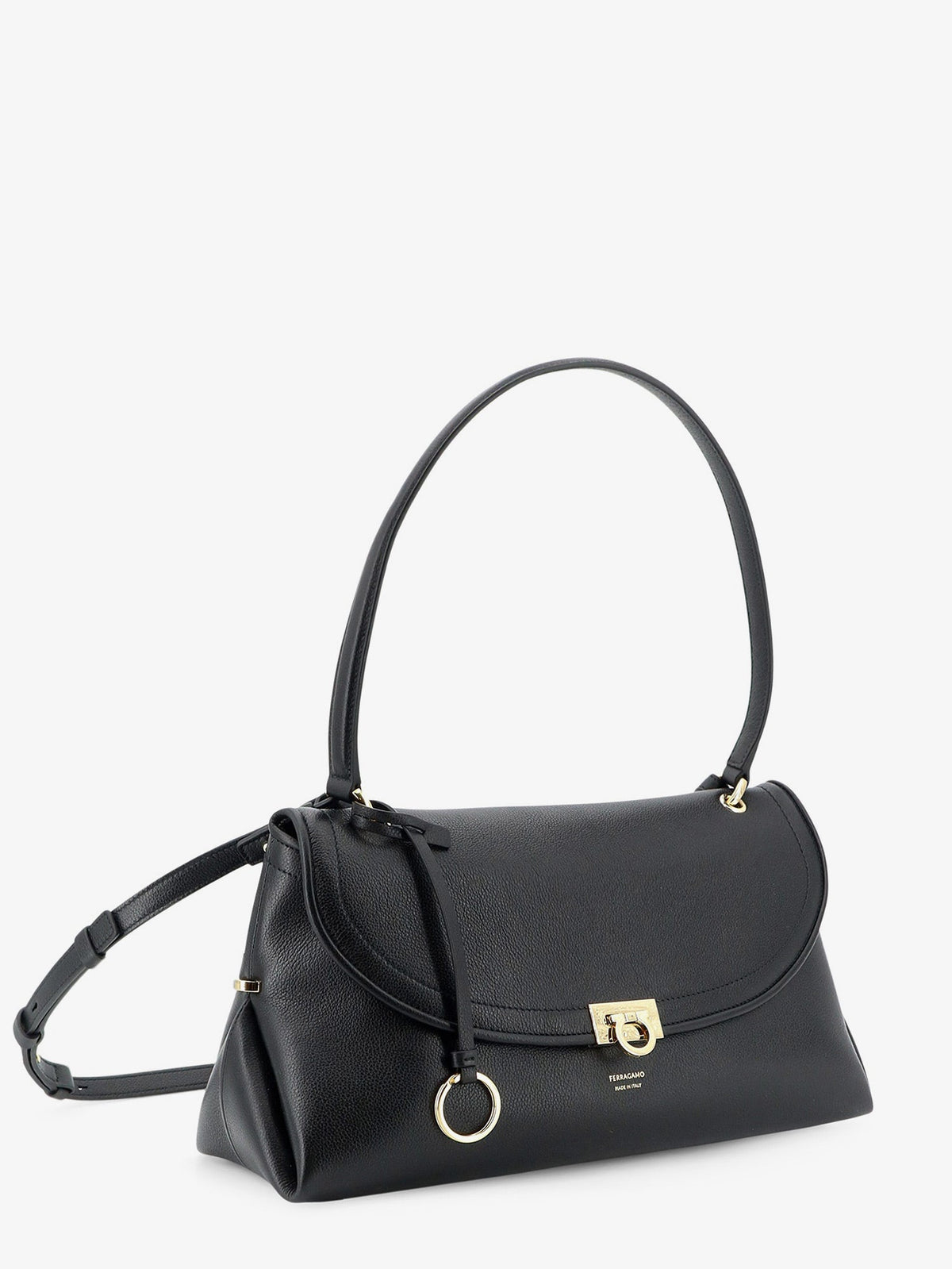 Ferragamo Leather shoulder bag with Gancini detail - Nero Testa Di Moro
