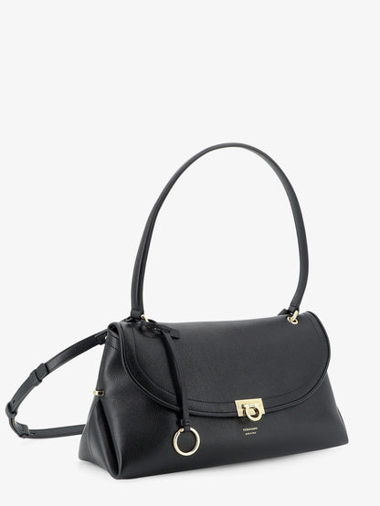 FERRAGAMO - Leather shoulder bag with Gancini detail