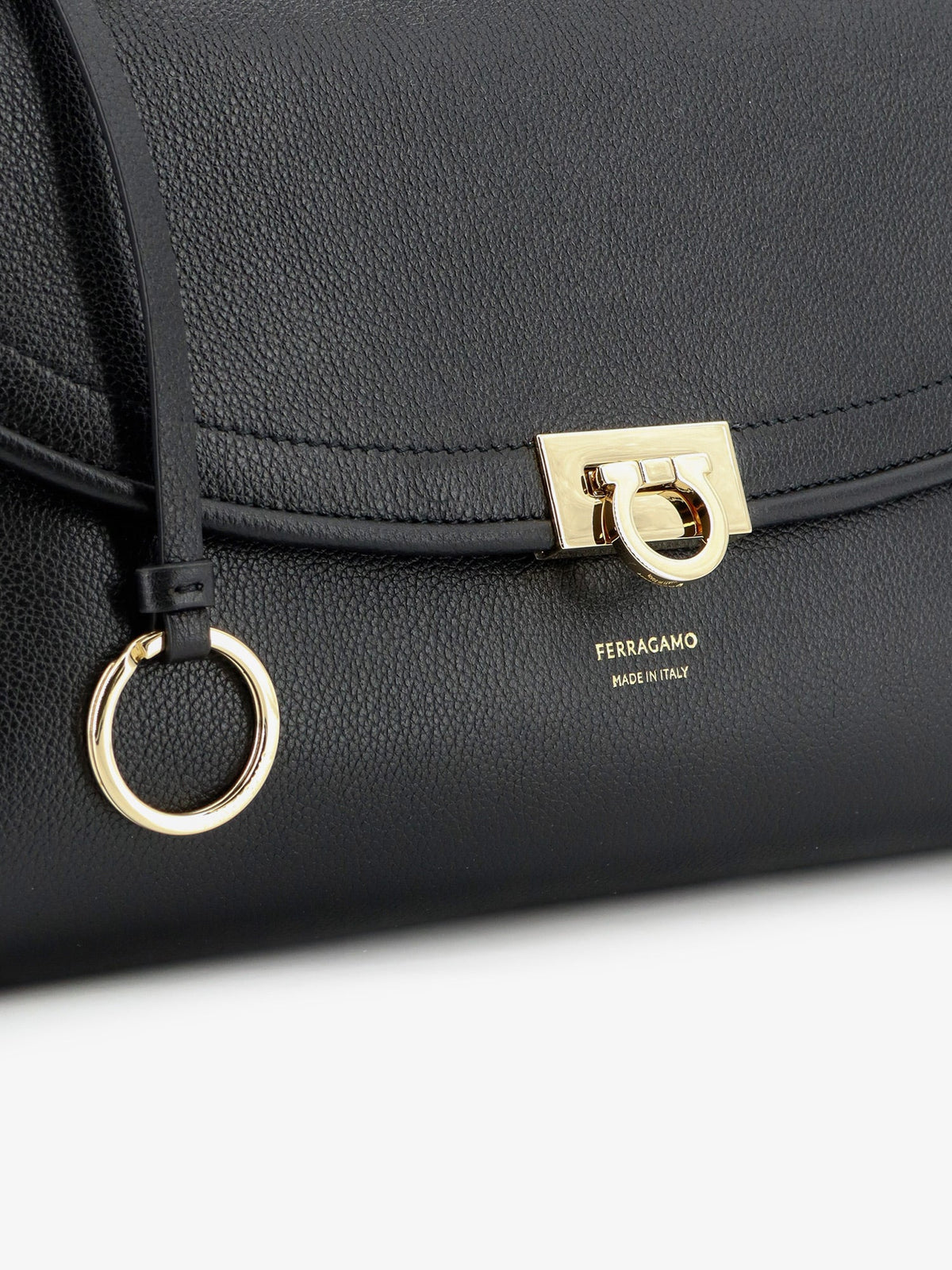 Ferragamo Leather shoulder bag with Gancini detail - Nero Testa Di Moro