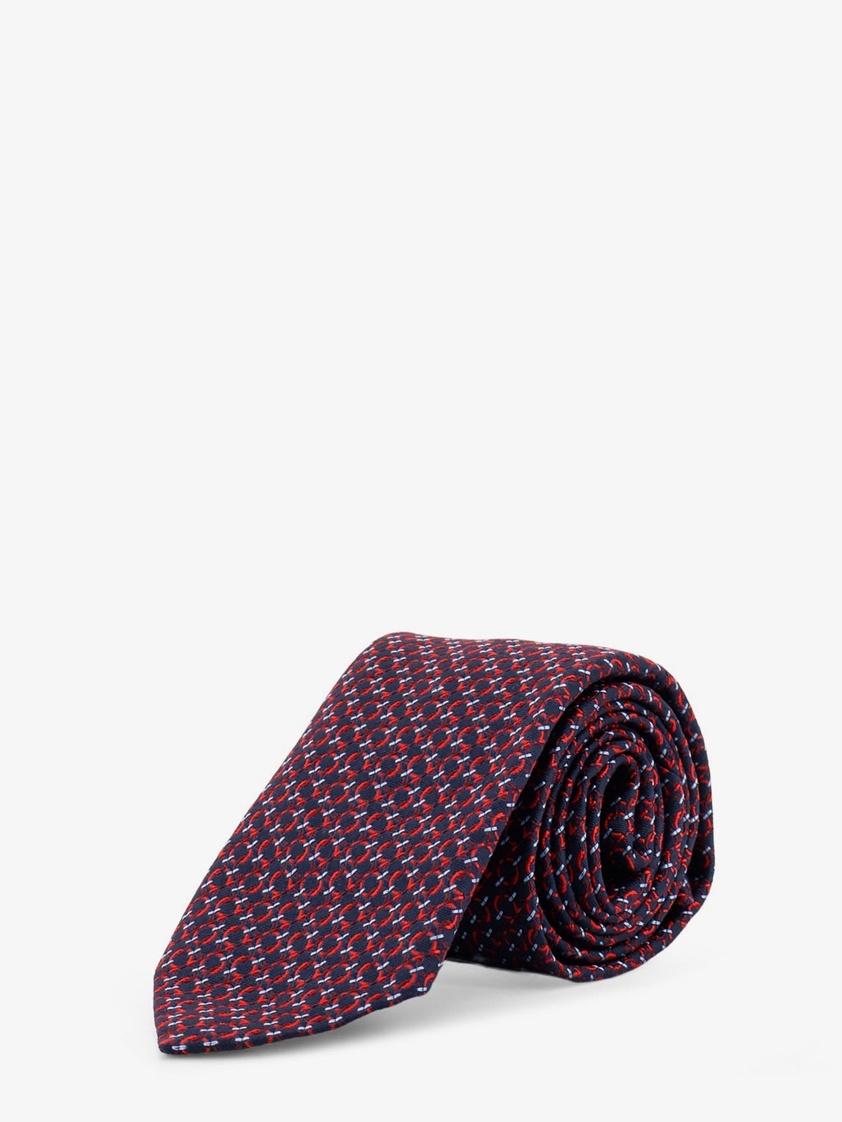 Ferragamo Crema silk tie with Intreccio print - Navy Rosso