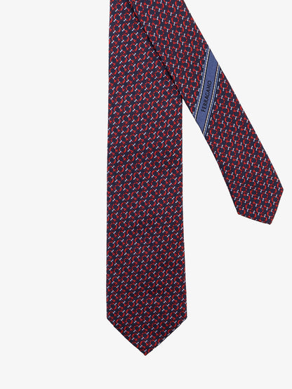 Ferragamo Crema silk tie with Intreccio print - Navy Rosso