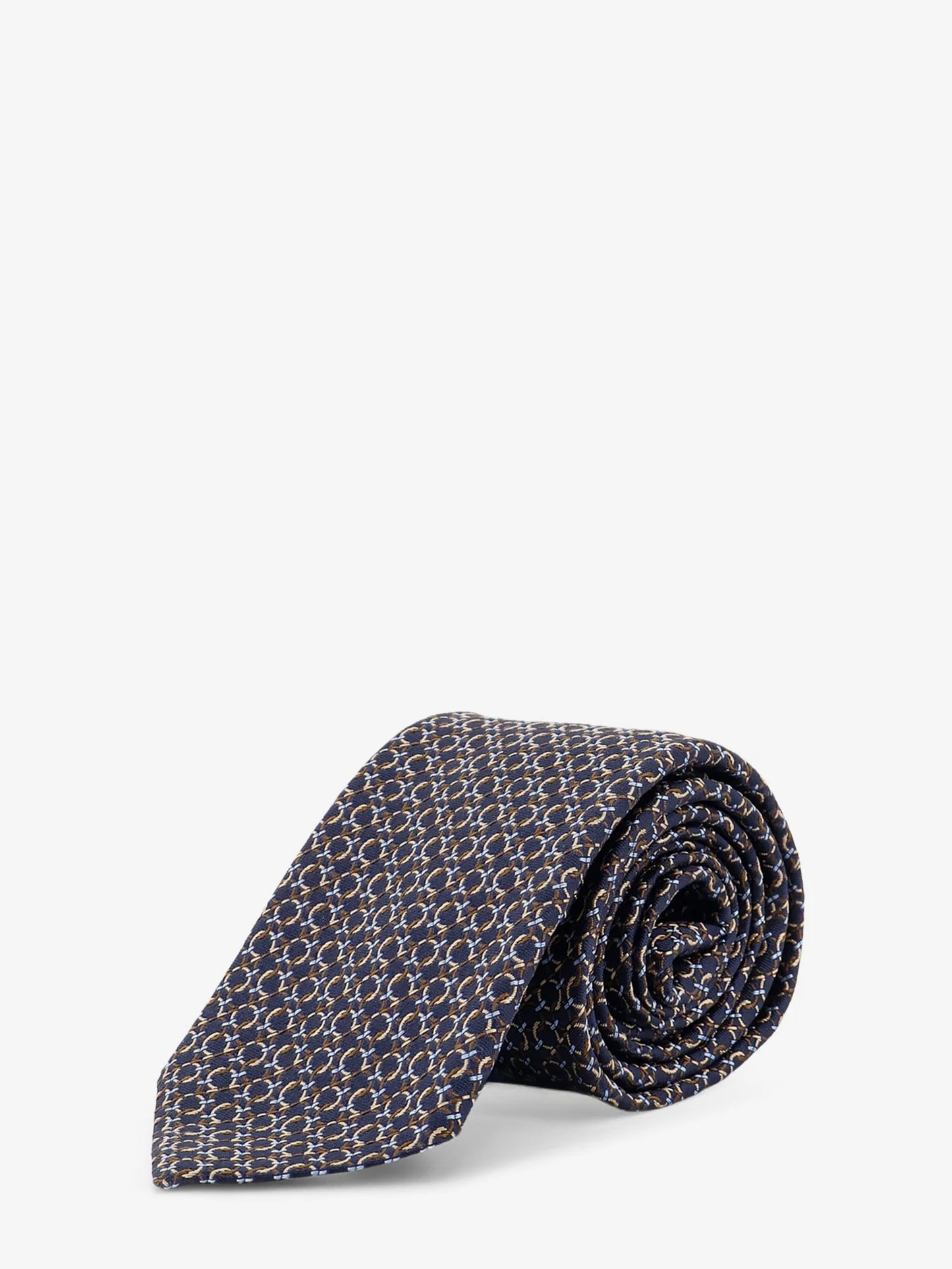 FERRAGAMO - Crema silk tie with Intreccio print