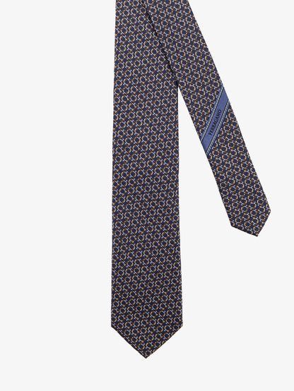 FERRAGAMO - Crema silk tie with Intreccio print