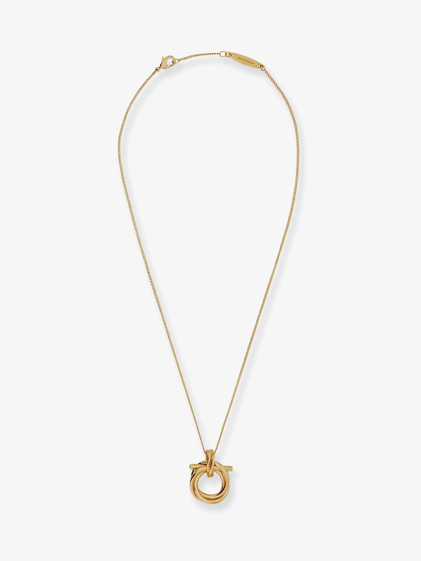 Ferragamo Brass Necklace With Gancini Pendant