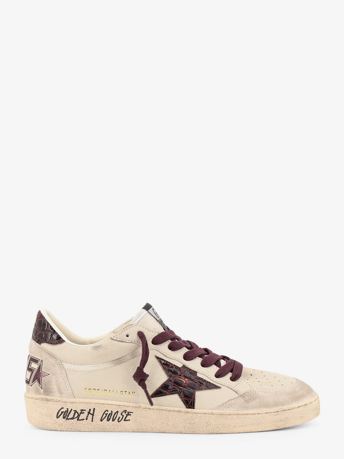 Golden Goose Deluxe Brand Ballstar leather sneakers with iconic side logo - Cream Grey Beige Burgundy
