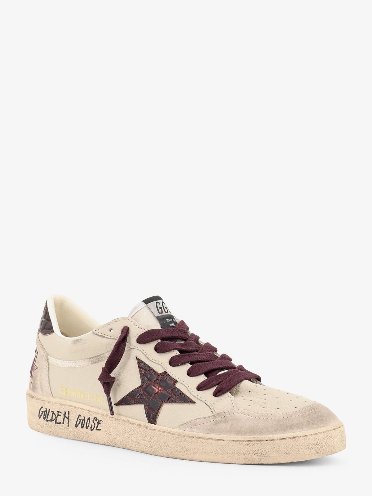 Golden Goose Deluxe Brand Ballstar leather sneakers with iconic side logo - Cream Grey Beige Burgundy