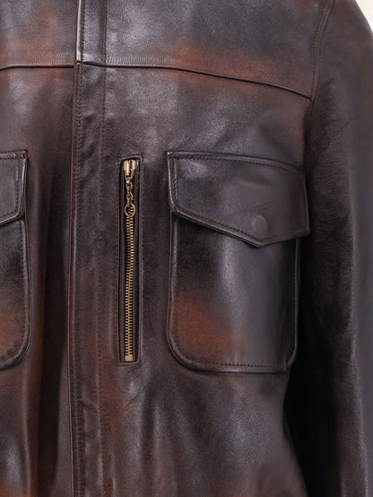 Golden Goose Deluxe Brand Archive Distressed Effect leather jacket - Dark Brown