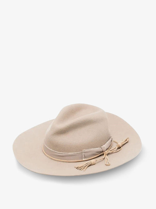 Golden Goose Wool Fedora hat with double strap and tone-on-tone bow - Taupe