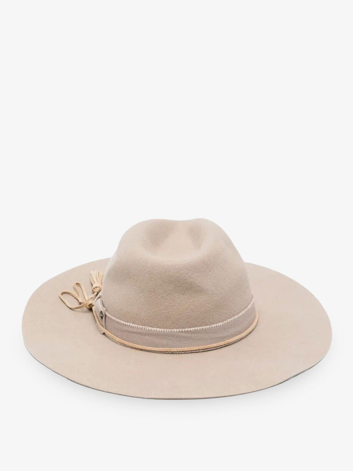 Golden Goose Wool Fedora hat with double strap and tone-on-tone bow - Taupe
