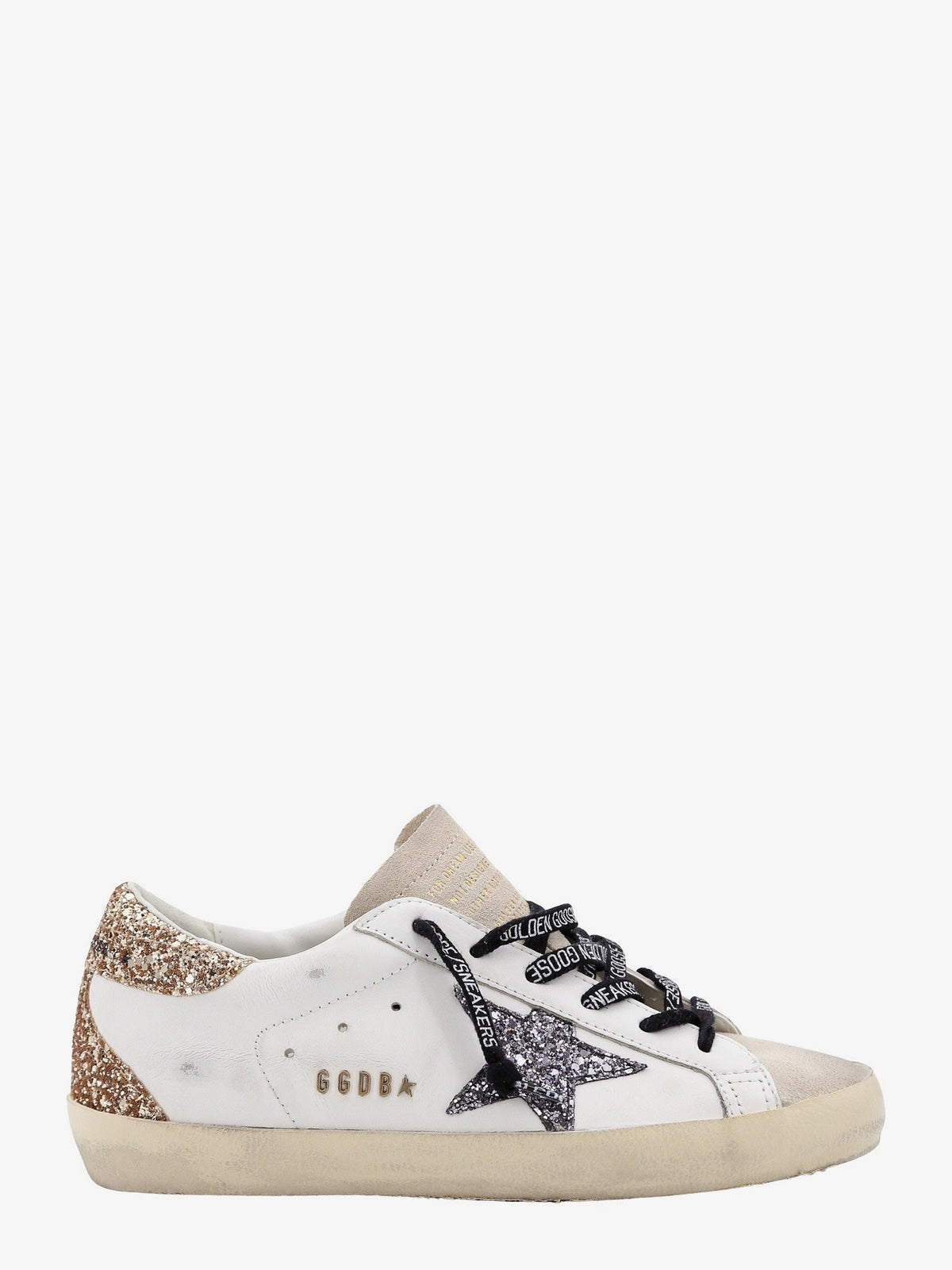 Golden Goose Super-Star leather sneakers with iconic glitter logo on the side - Optic Whiteseedpearlblackgold