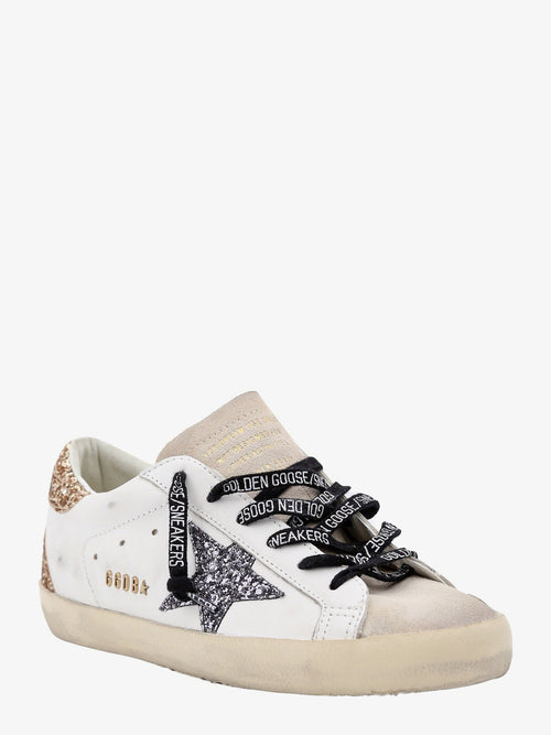 Golden Goose Super-Star leather sneakers with iconic glitter logo on the side - Optic Whiteseedpearlblackgold