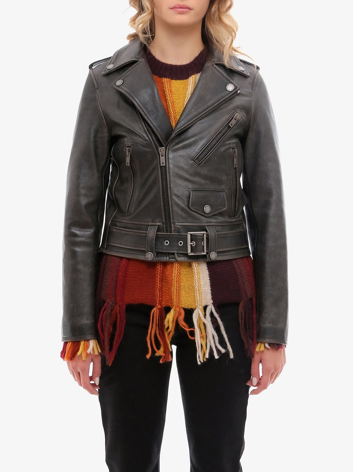 Golden Goose Deluxe Brand Slim fit Destiny lived-in effect leather biker - Black