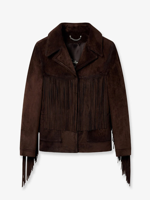 Golden Goose Linda Journey waxed suede jacket with fringes - Coffee Bean