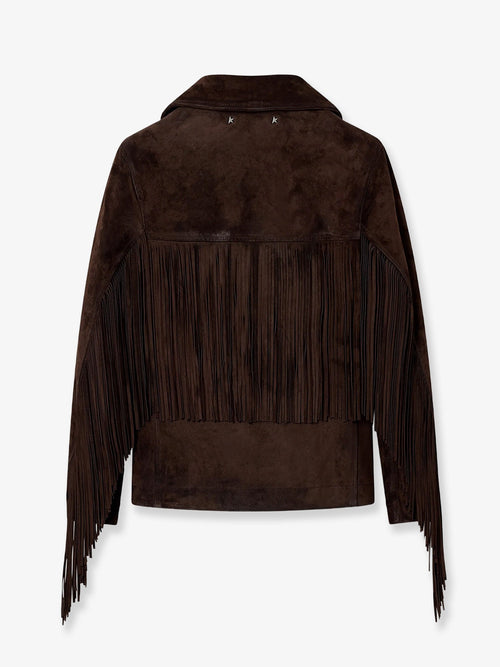 Golden Goose Linda Journey waxed suede jacket with fringes - Coffee Bean
