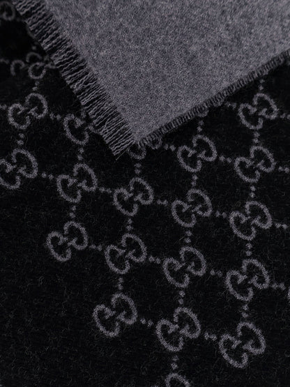 Gucci Double wool jacquard scarf with GG motif - Anthraciteblack