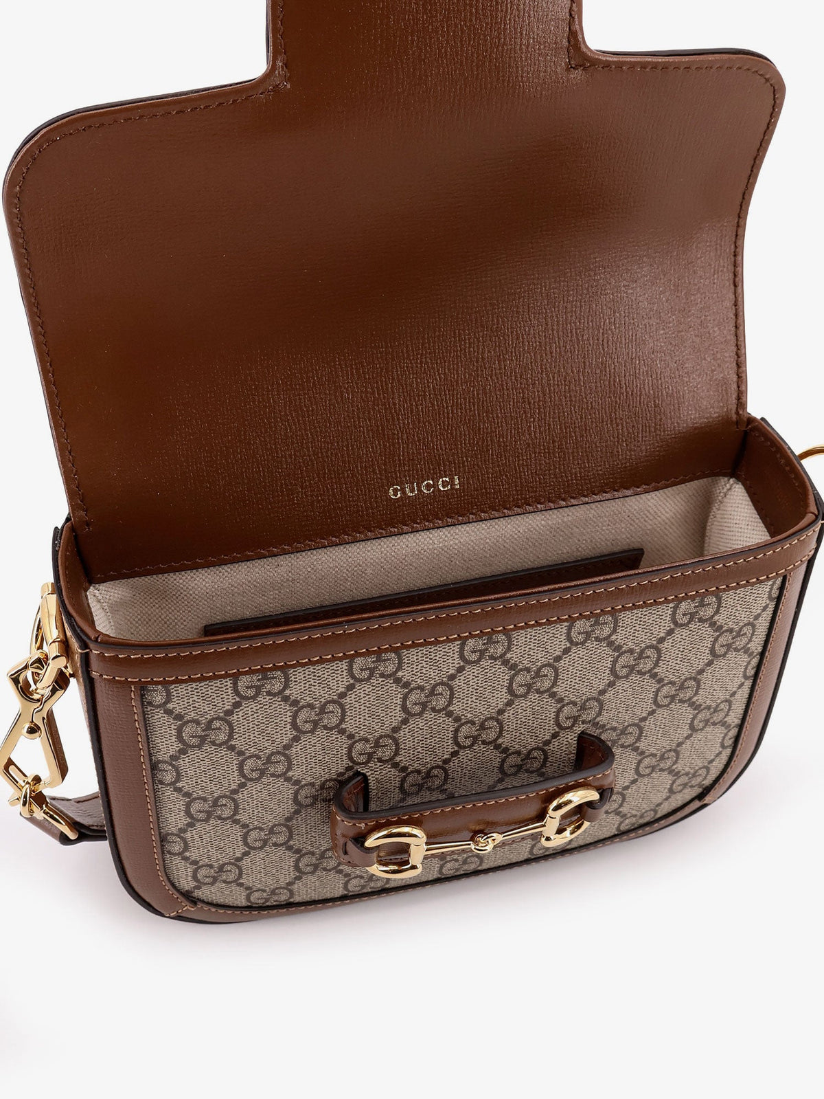 Gucci Coated canvas Gucci Horsebit 1955 crossbody bag with GG Supreme motif - Beige