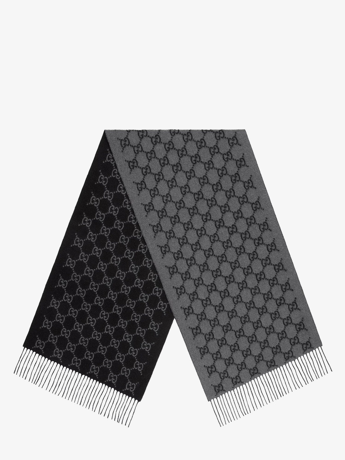 Gucci Sciarpa realizzata in jacquard di cashmere GG e impreziosita da finiture con frange. - Graphiteblack